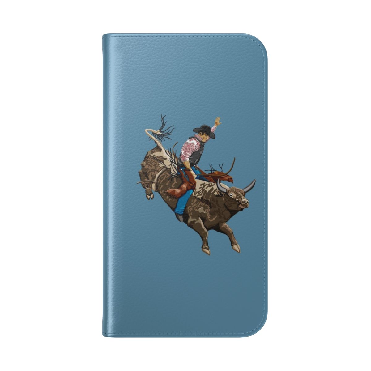 Cowboy-themed flip phone case with vintage Western design - Folded Back