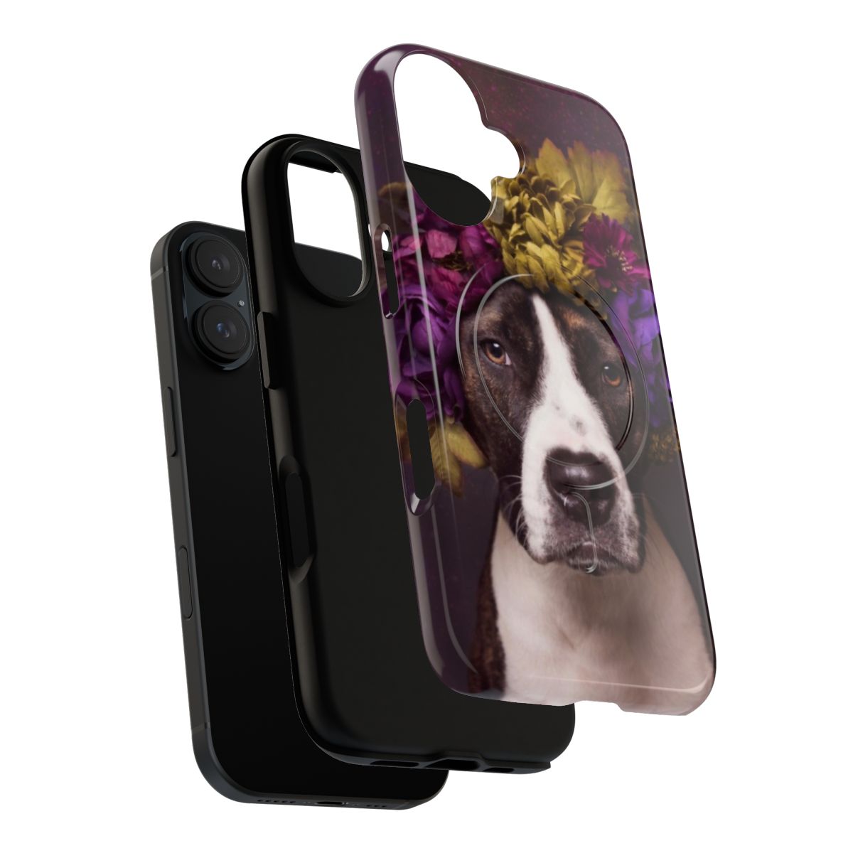 Colorful flower crown adorned pitbull on a magnetic tough phone case - Layers