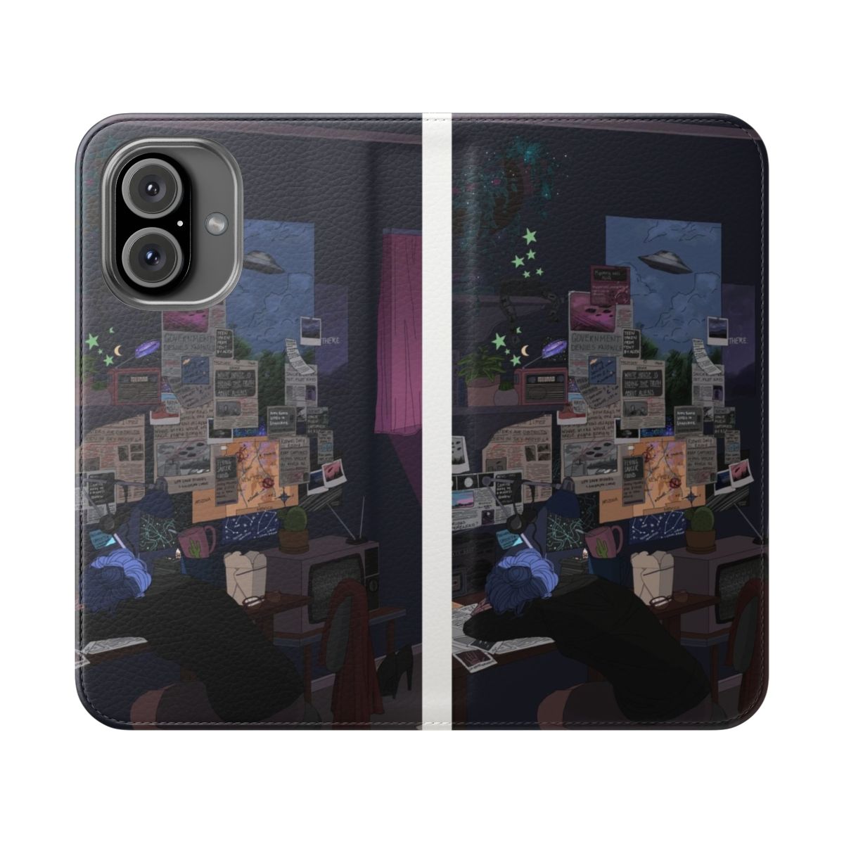 Sci-Fi Conspiracy Theorist Phone Case with UFOs, Aliens, and Moon