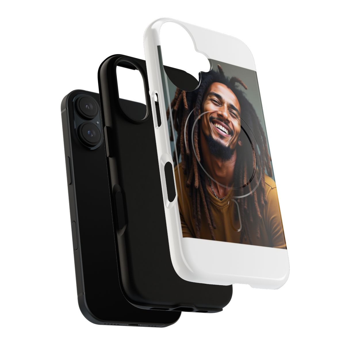 Stylish magnetic phone case featuring a colorful portrait of reggae icon Bob Marley - Layers