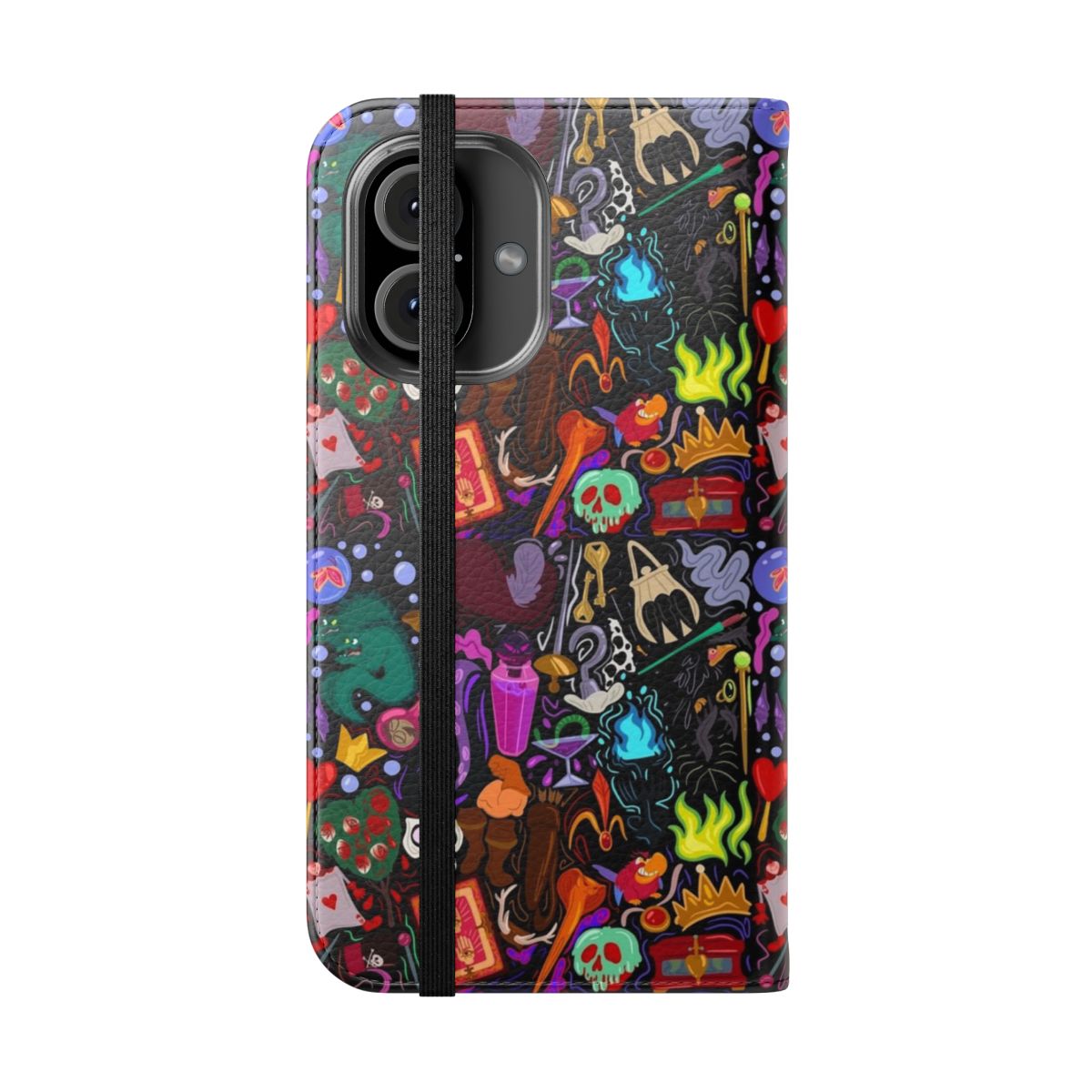 Colorful phone case featuring Disney villains Ursula and the Evil Queen - Folded Front