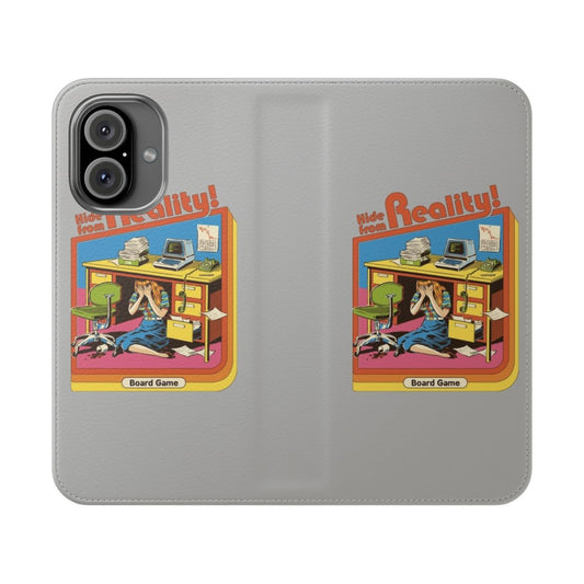 Retro-style flip cover phone case with 80s and 70s inspired design