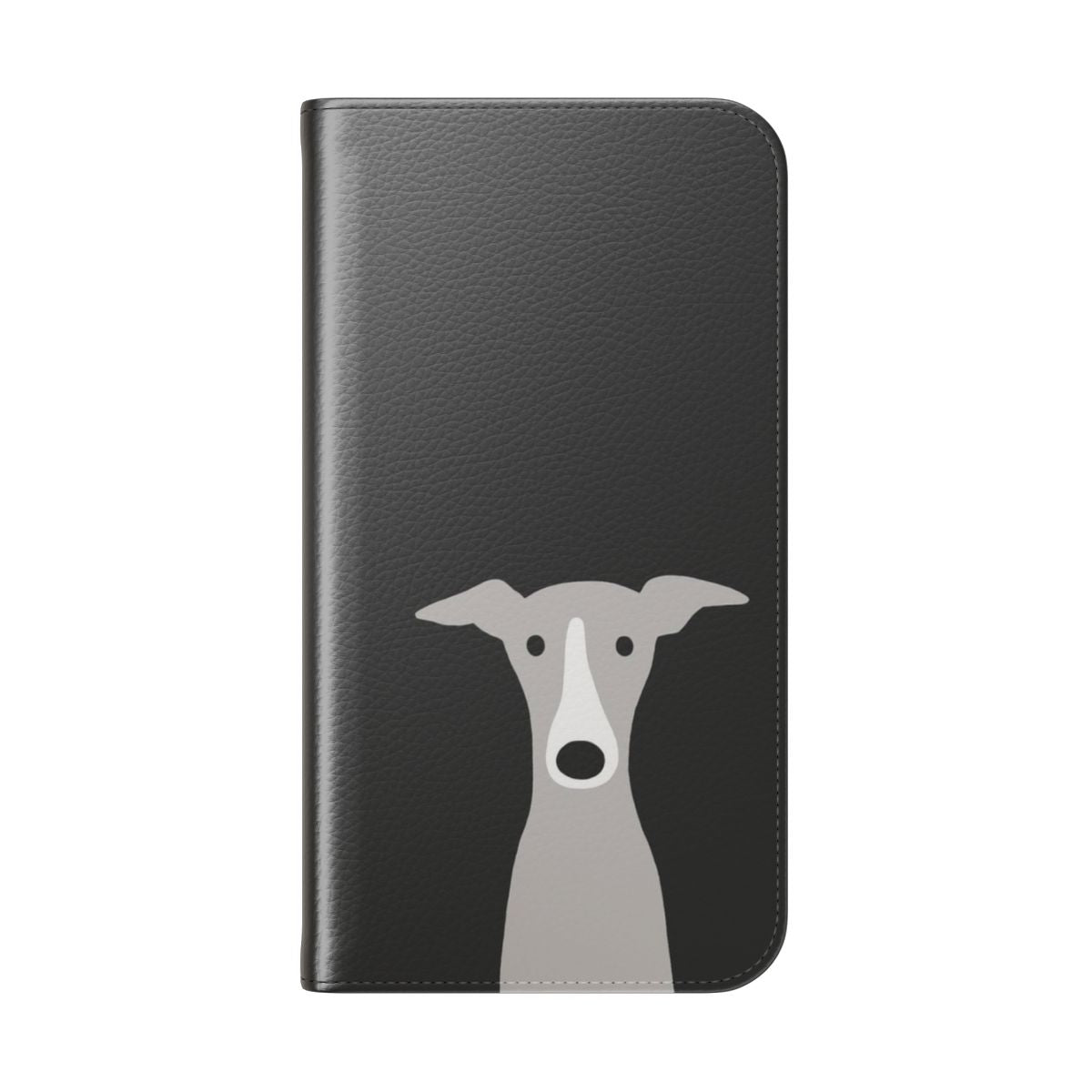 Colorful cartoon illustration of a greyhound, italian greyhound, and whippet on a flip phone case. - Folded Back