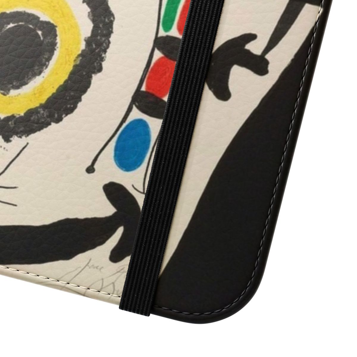 Flip cover phone case featuring the abstract artwork "Escalade vers la Luna" by renowned artist Joan Miro - Close Up