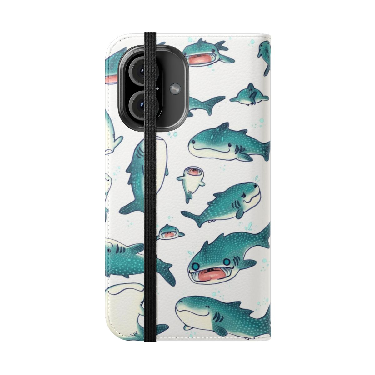 Colorful flip phone case featuring a detailed illustration of a whale shark, an ocean megafauna creature. - Folded Front