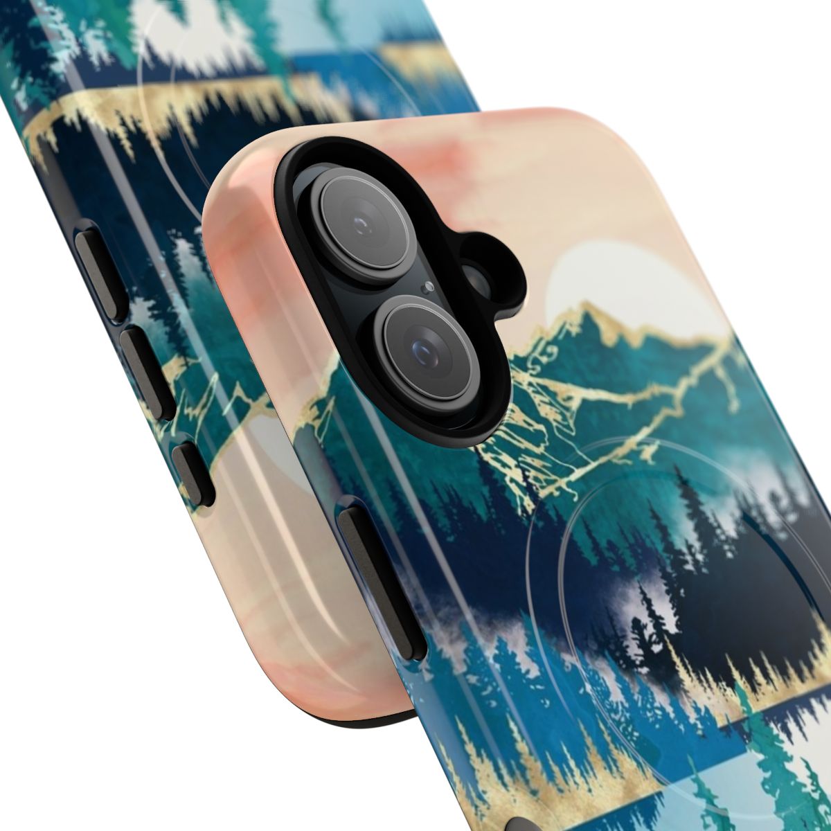 Beautiful lake mist landscape design on a phone case - Detail