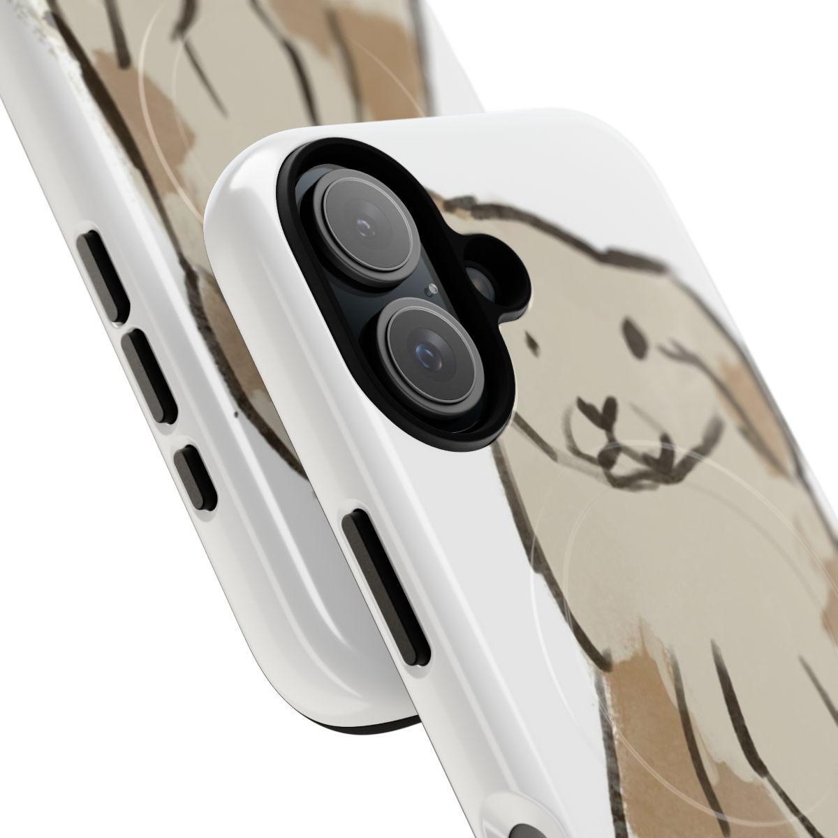 Cute spotted rabbit phone case with rabbits on its hind paws - Detail