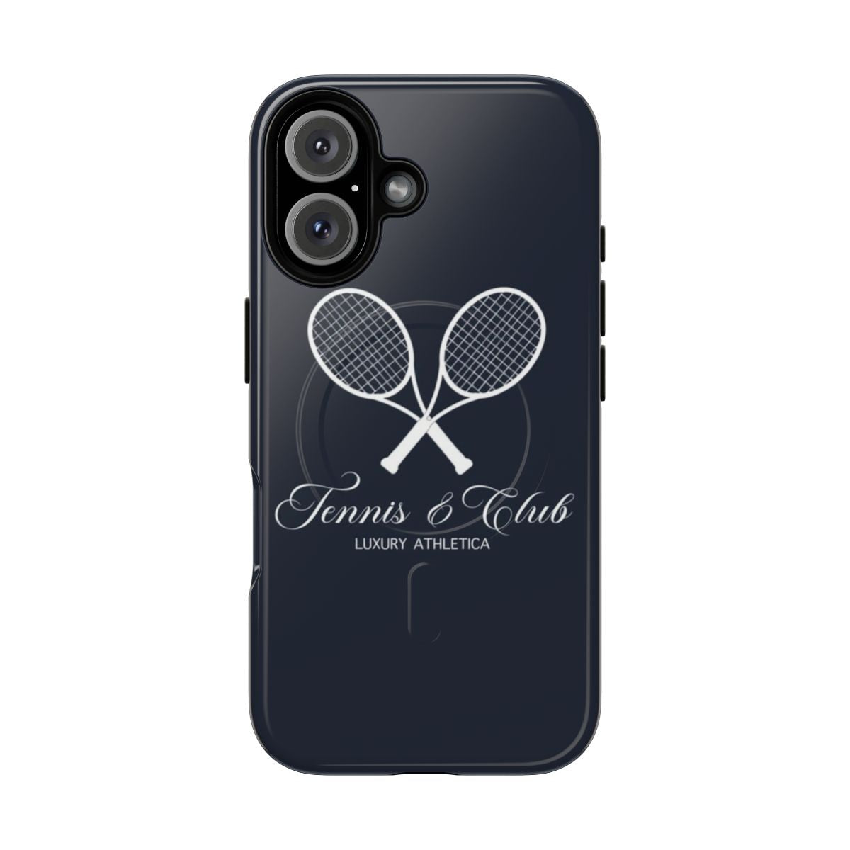 Magnetic tough phone case with tennis-themed design