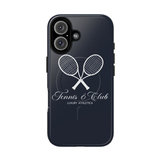 Magnetic tough phone case with tennis-themed design