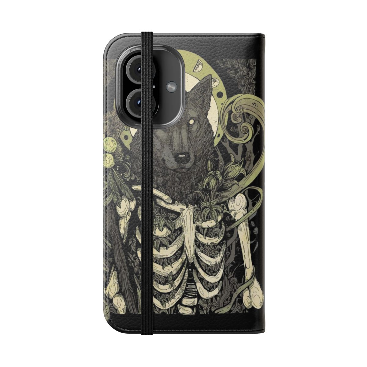 Dark fantasy werewolf skull and bones design on a flip cover phone case - Folded Front