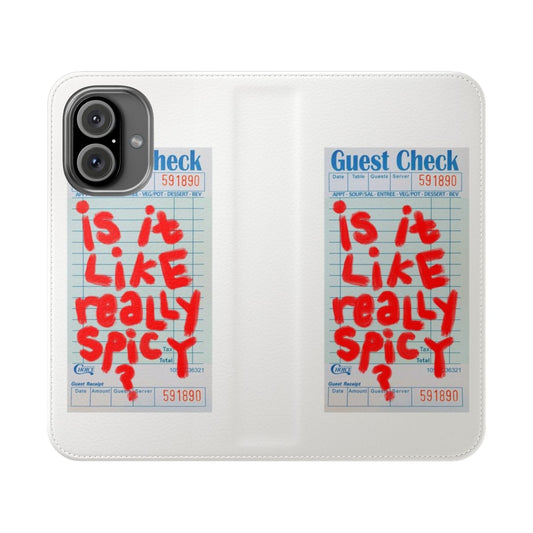 Stylish guest check pattern phone case with "is it like really spicy" design