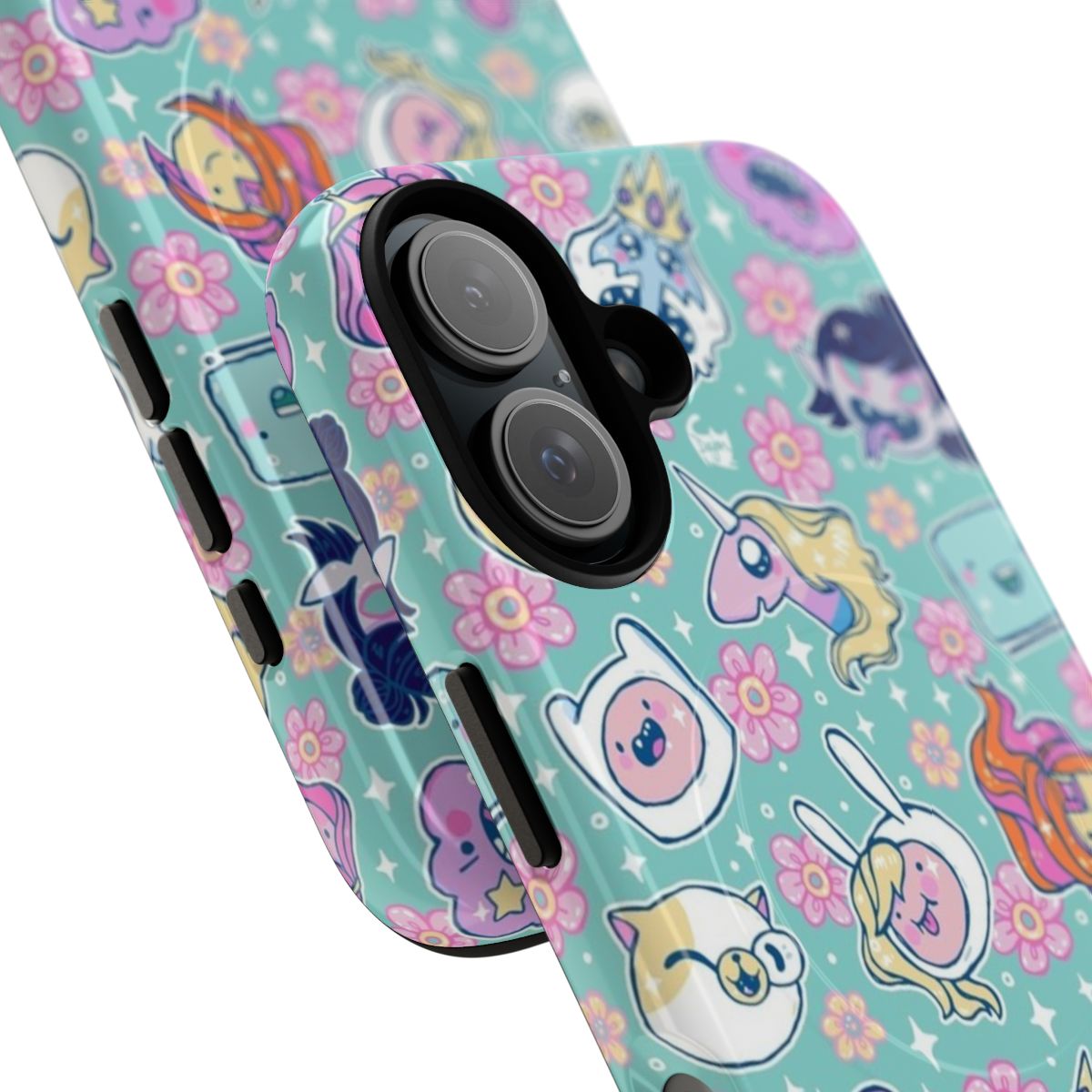 Adventure Time inspired magnetic tough phone case with characters like Jake, Finn, Princess Bubblegum, and Marceline. - Detail