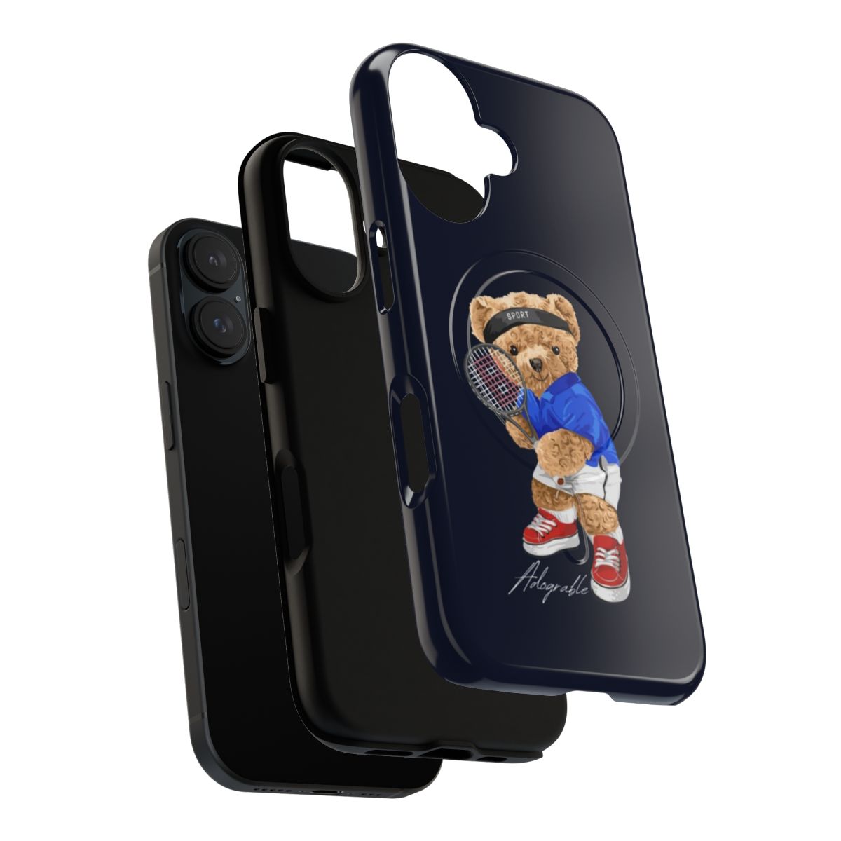 Cute bear tennis-themed phone case with magnetic closure and tough protection - Layers