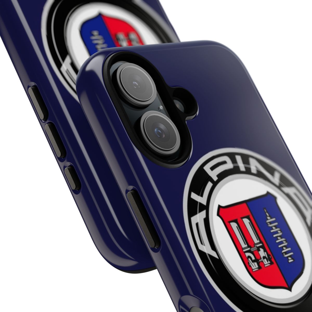 Alpina-inspired magnetic tough phone case featuring classic car logos - Detail