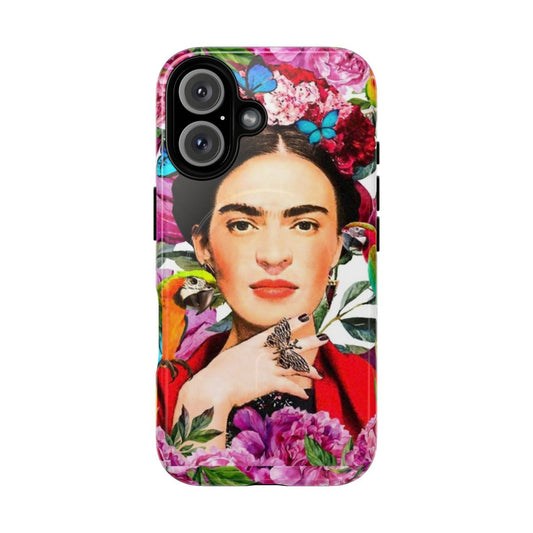 Colorful Frida Kahlo-inspired phone case with floral and nature motifs