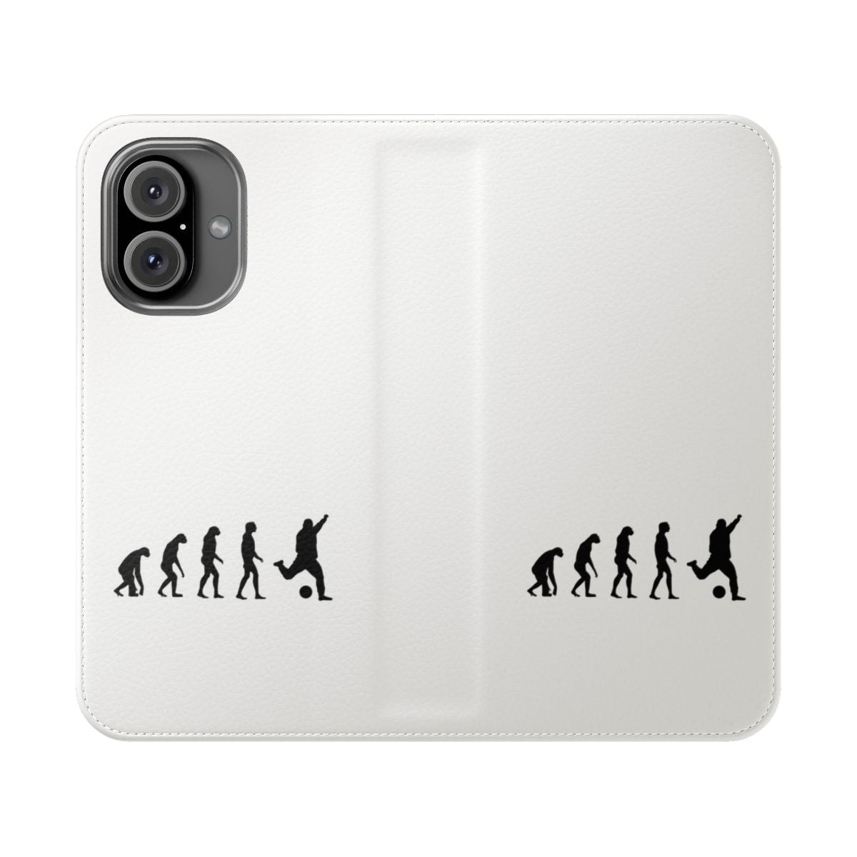 Soccer-themed parody phone case with evolutionary design