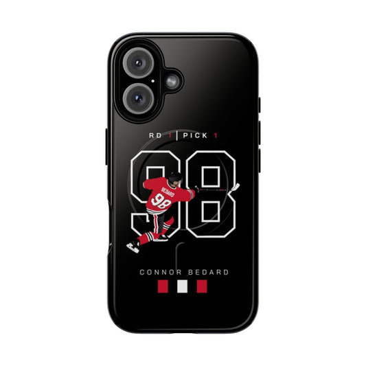 Magnetic tough phone case with artwork inspired by Chicago Blackhawks and hockey player Connor Bedard