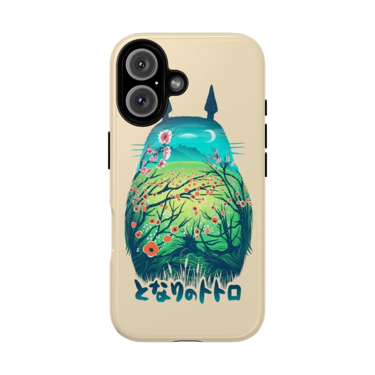 Magnetic phone case with a fantastical, anime-inspired neighborhood scene featuring nature elements.