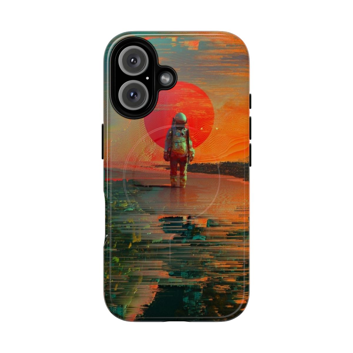 Cosmic Collage Phone Case featuring a surreal space-themed graphic design