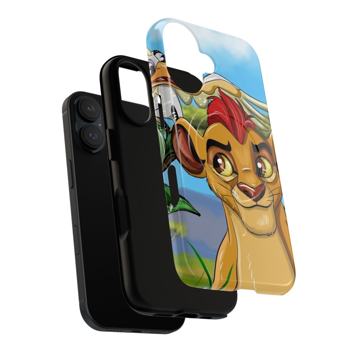 Colorful illustration of a smiling cartoon lion on a durable phone case - Layers