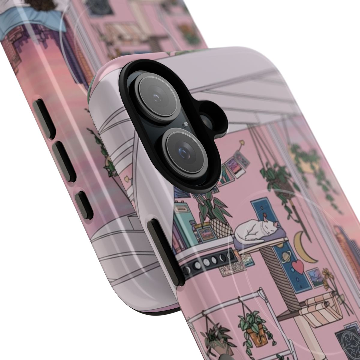 Magnetic phone case with a pastel-colored night sky and constellation design - Detail