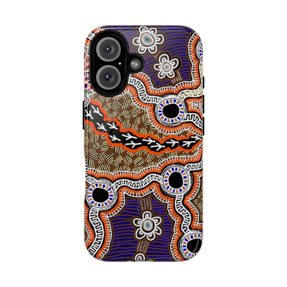 Authentic Aboriginal art featuring a brolga bird in a dreaming design, printed on a durable magnetic tough phone case.