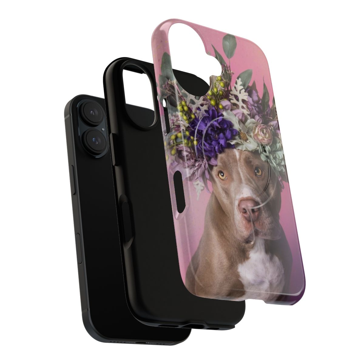 Pitbull dog wearing a flower crown on a phone case - Layers