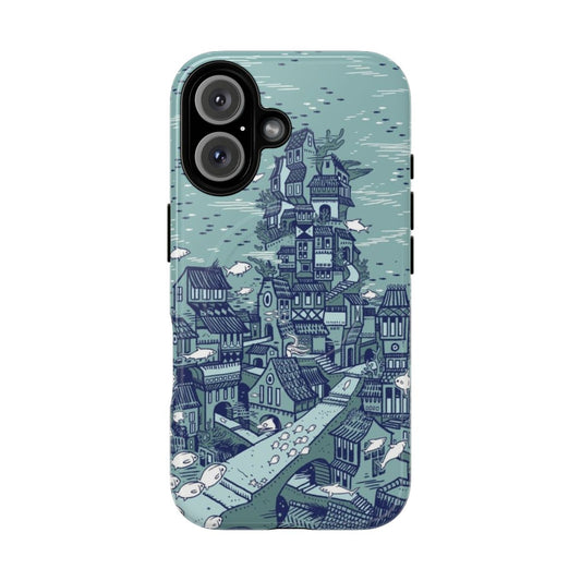 Vibrant ocean-themed phone case with fish, coral, and underwater city design