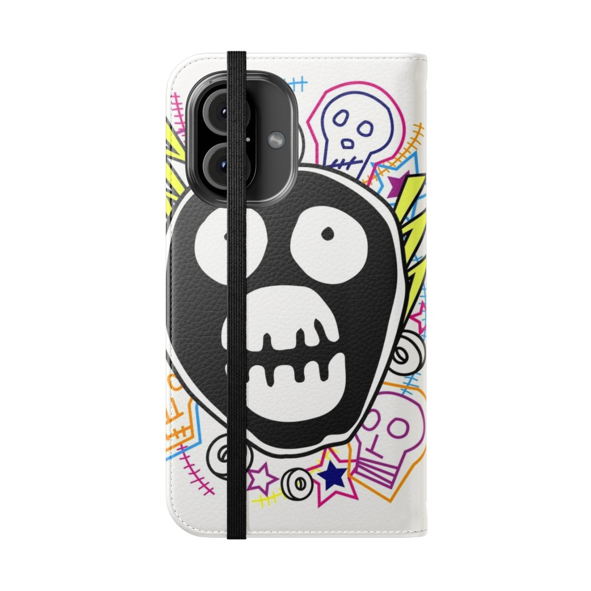 Colorful phone case featuring the iconic Mighty Boosh logo design - Folded Front