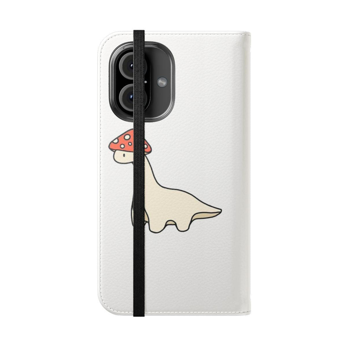 Cute brontosaurus dinosaur with a red and white mushroom hat on a flip cover phone case - Folded Front