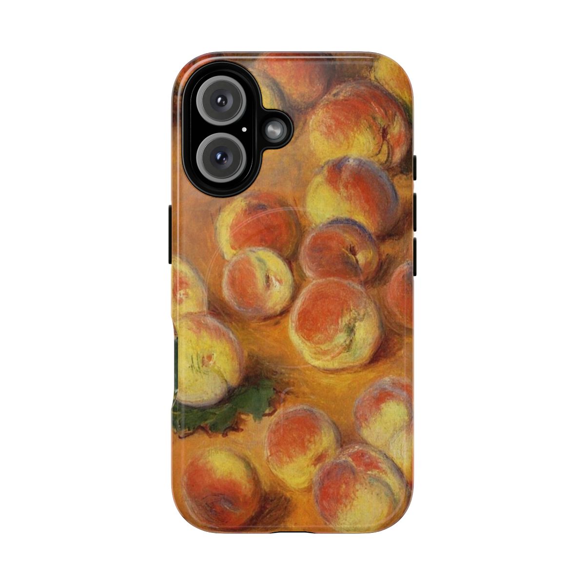 A vibrant, botanical-inspired phone case featuring the impressionist painting "Peaches" by Claude Monet.