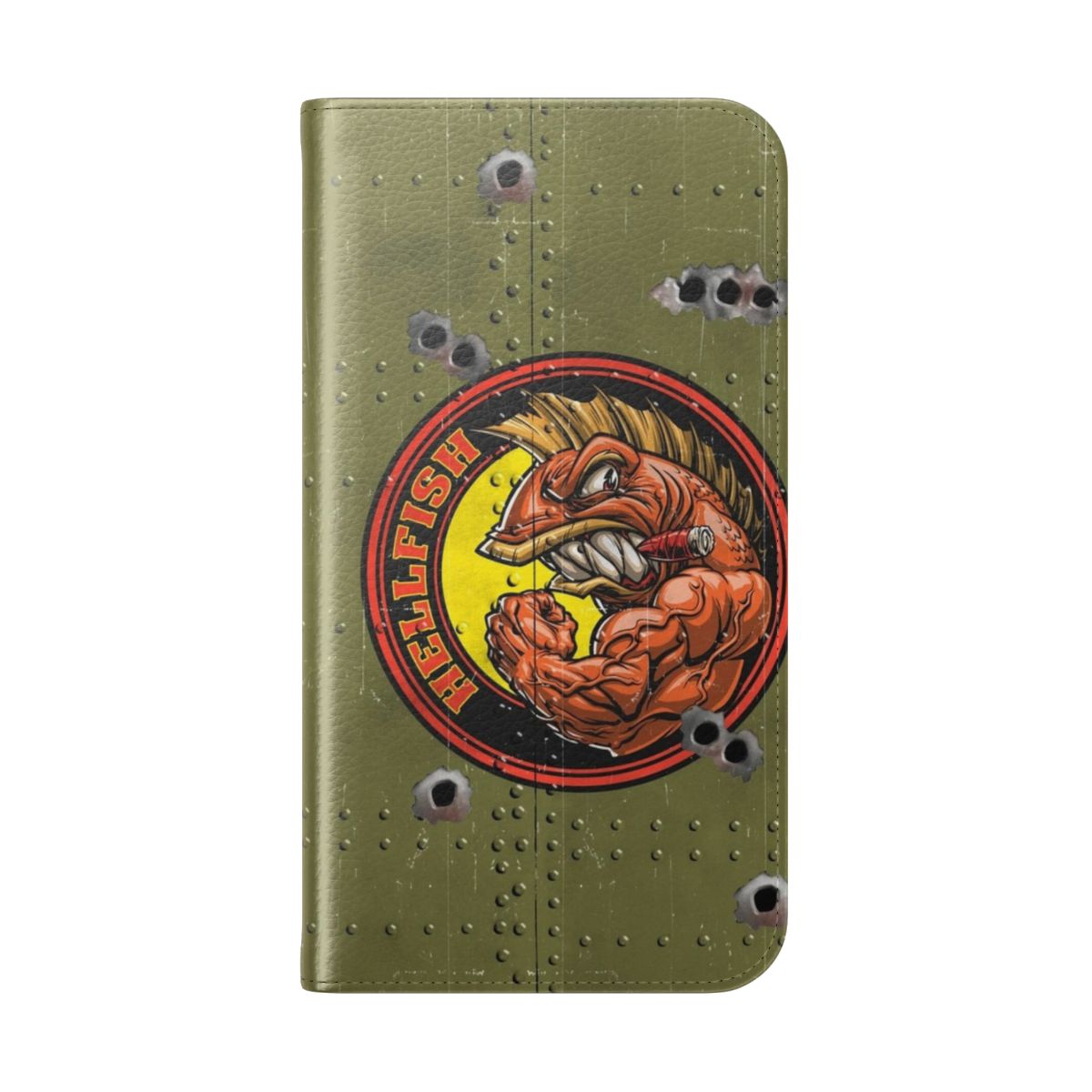 Flip cover phone case featuring the "The Flying Hellfish" design from the animated TV show. - Folded Back