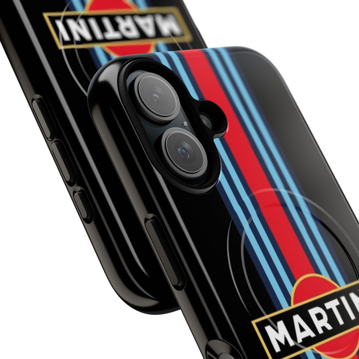 Retro-style magnetic tough phone case with martini racing stripes - Detail