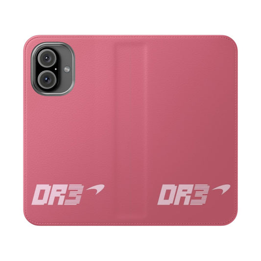 Pink phone case featuring a design inspired by Formula 1 driver Daniel Ricciardo