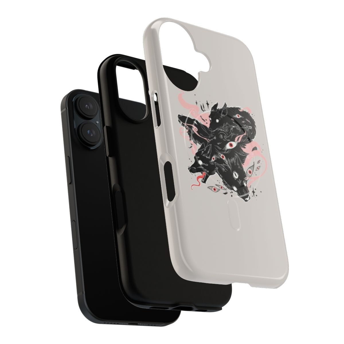 Phone case with an illustration of mystical wolves with many eyes - Layers