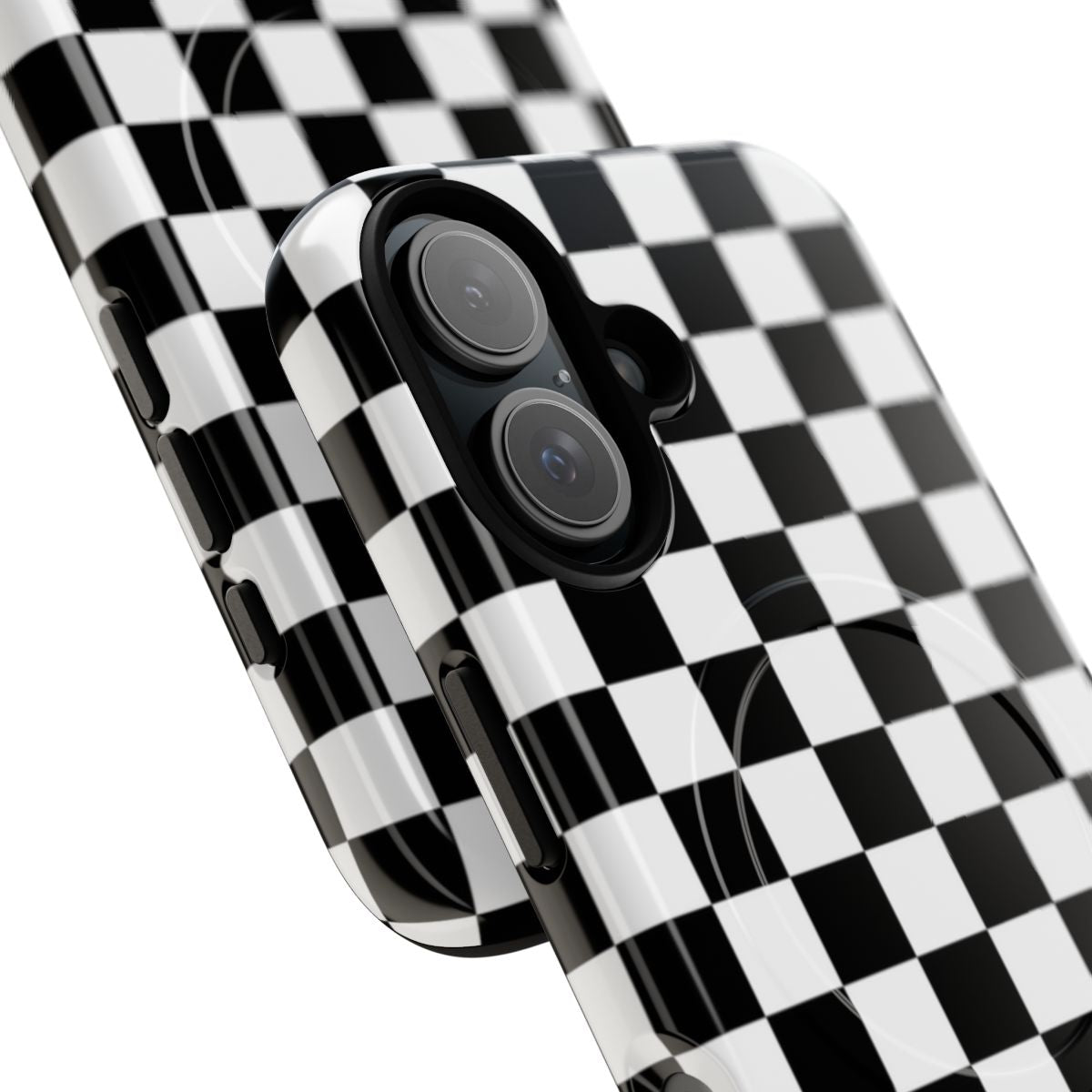 Checkered black and white phone case with a minimalist, trendy design - Detail