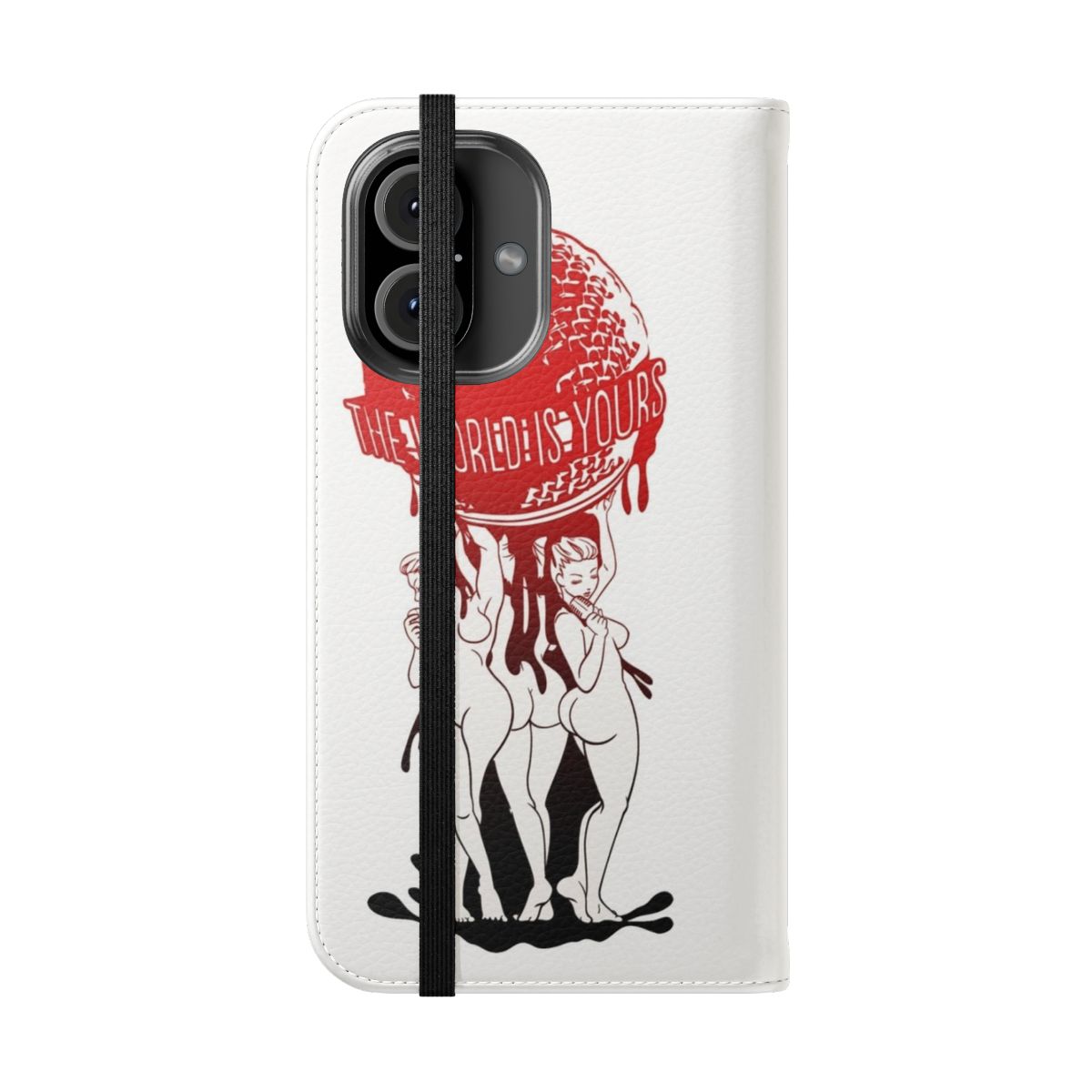 Scarface-inspired "To the World Is Yours" phone case with a stylized graphic design. - Folded Front