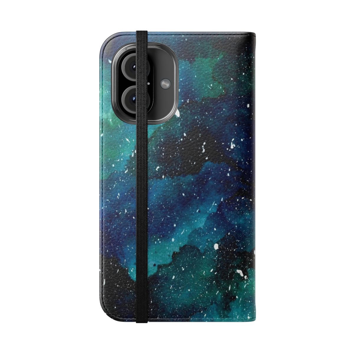 Emerald green and galaxy-inspired phone case with a starry night sky design - Folded Front