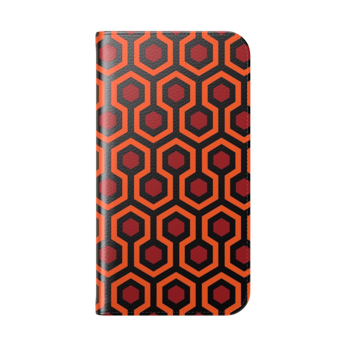 Sleek phone case with a looking over pattern inspired by The Shining hotel carpet - Folded Back