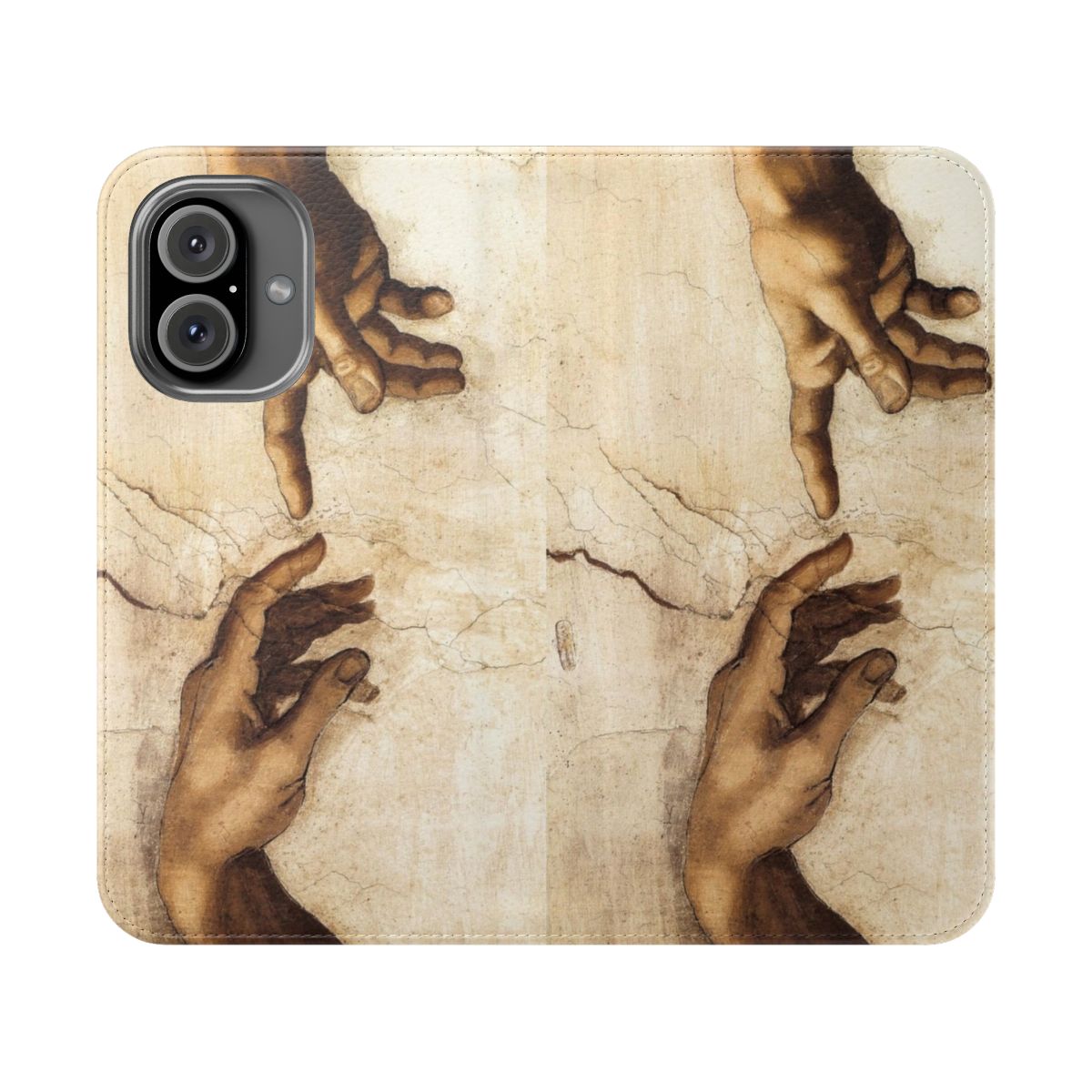 Flip phone case featuring Michelangelo's famous painting The Creation of Adam