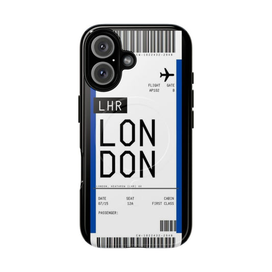 London-inspired boarding pass graphic phone case