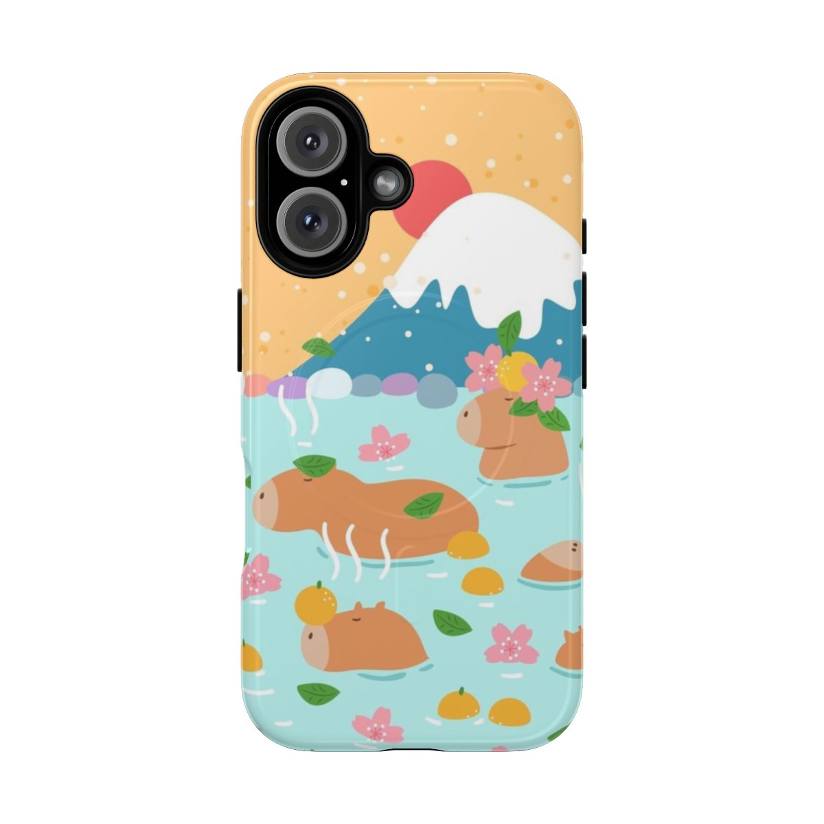 Magnetic phone case featuring a cute Japanese capybara relaxing in a hot spring