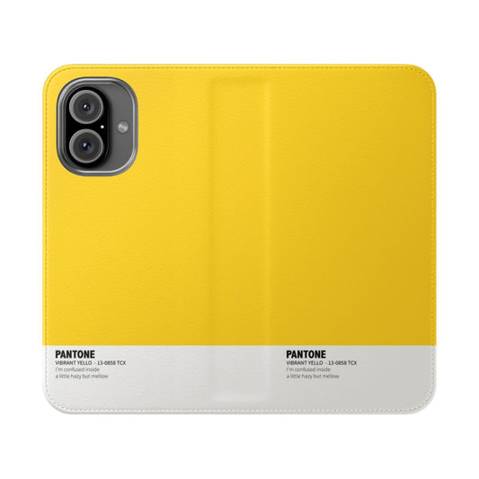 Vibrant yellow flip phone case with Pantone color design