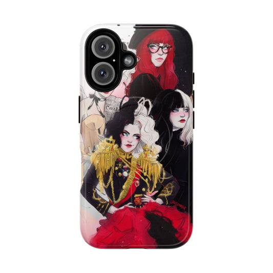 Cruella-inspired magnetic tough phone case with red and black design