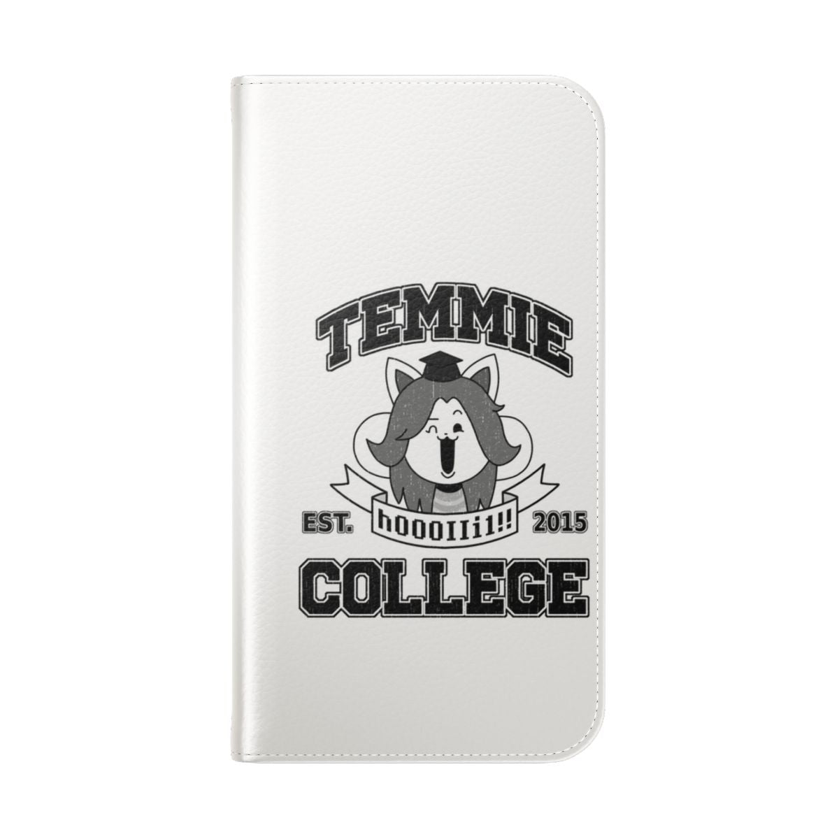 Temmie-Inspired College Flip Phone Case Featuring Beloved Undertale Character - Folded Back