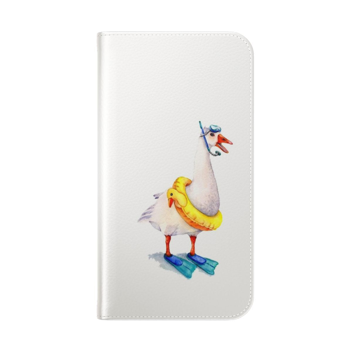 Snorkeling goose phone case with a playful, whimsical design - Folded Back