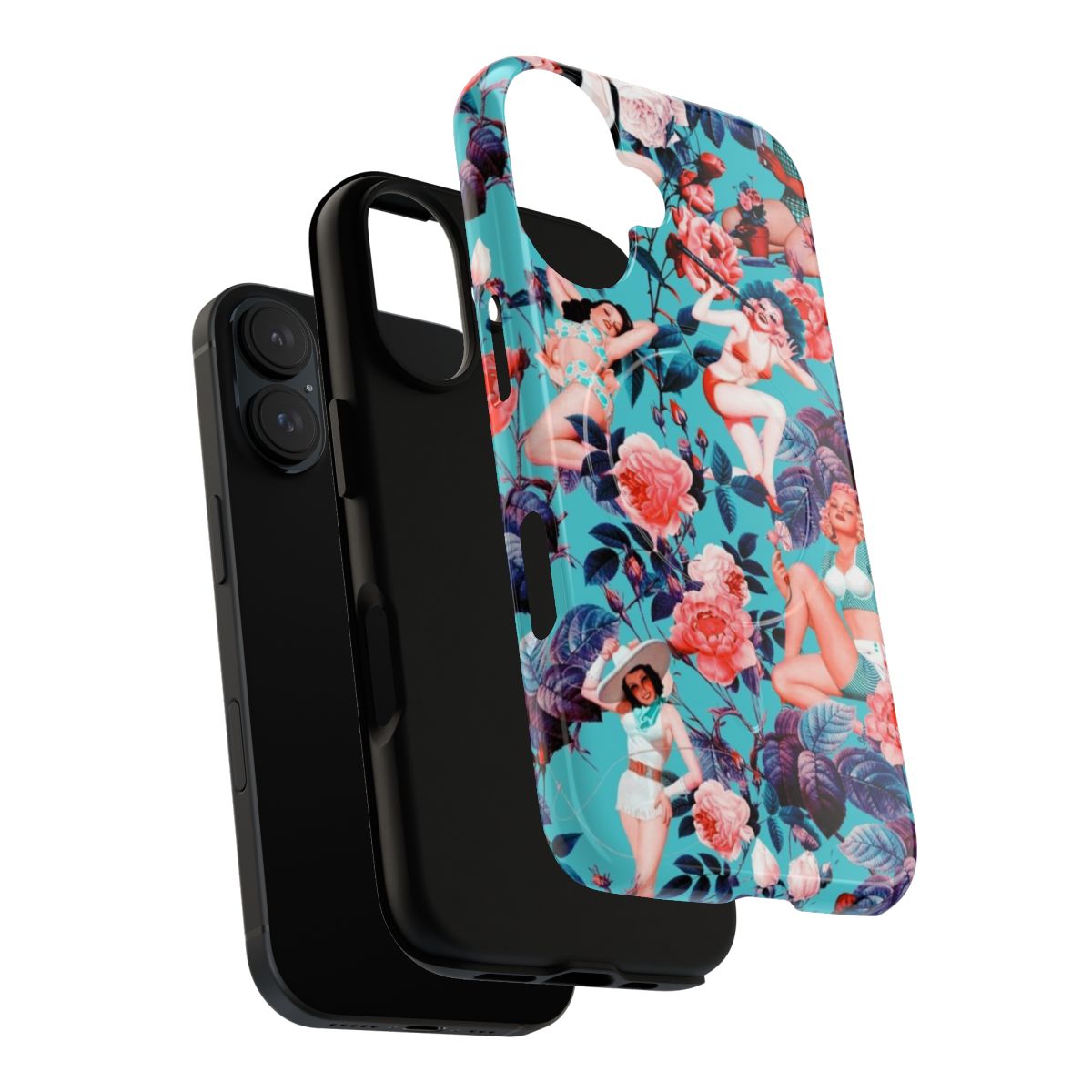 Retro floral pinup design on a tough magnetic phone case - Layers