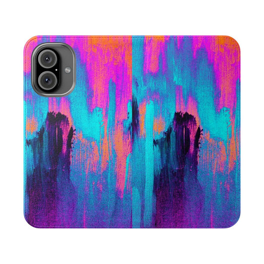 Vibrant abstract art design on a flip cover phone case