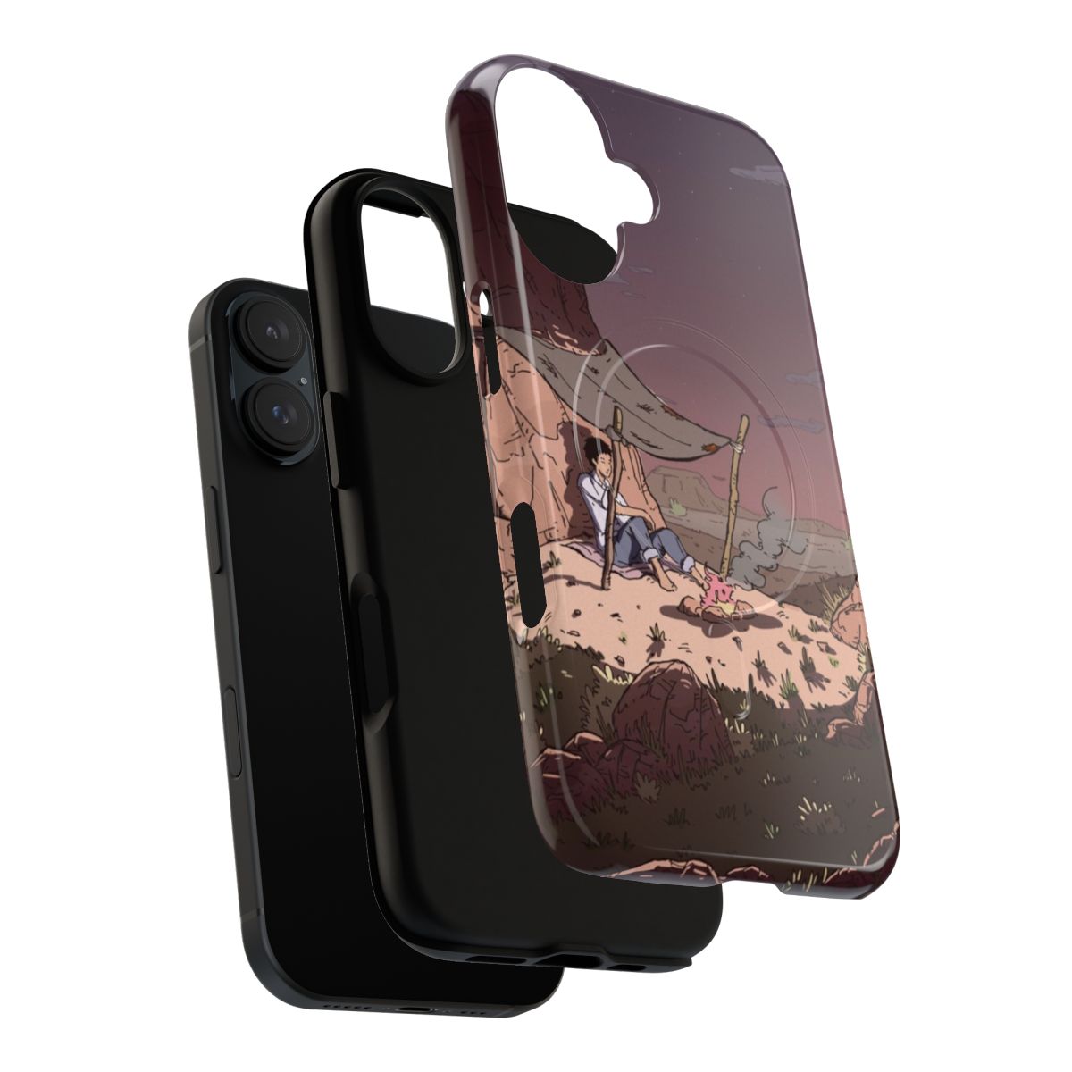 Magnetic tough phone case with Savannah desert and campfire landscape design - Layers