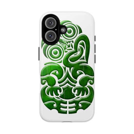 New Zealand-inspired phone case featuring a kiwi, tiki, and Maori greenstone pounamu design